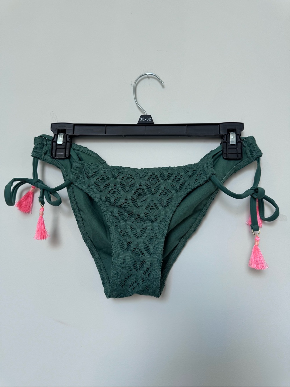 Target Dark Green Crochet Bikini Bottom with Pink Tassels